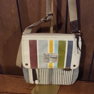 Fossil Morgan Canvas Multi-Pocket Crossbody Bag in Multicolor